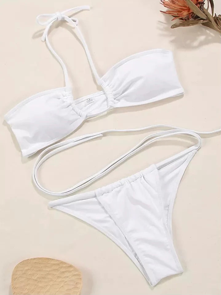 Bikini Neon Brasileño Cruzado Blanco