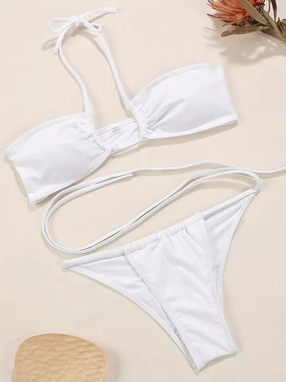 Bikini bianco incrociato brasiliano neon