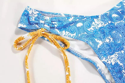 Bikini Neon Plisado Cintas Amarillo y Azul