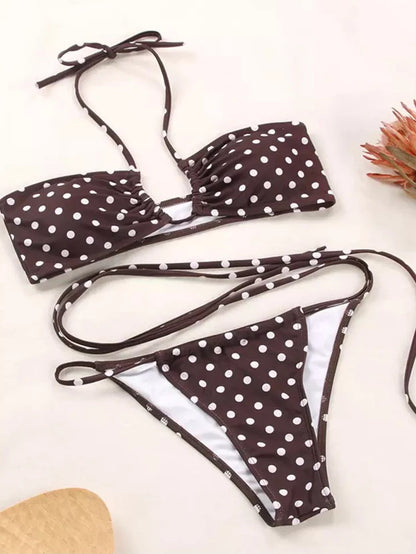 Bikini brasiliano incrociato a pois neon