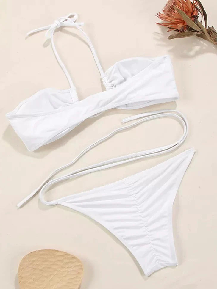 Bikini bianco incrociato brasiliano neon